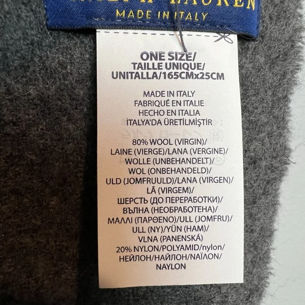Polo Ralph Lauren Made In Italy Wool Blend Scarf Gray Plaid NWT